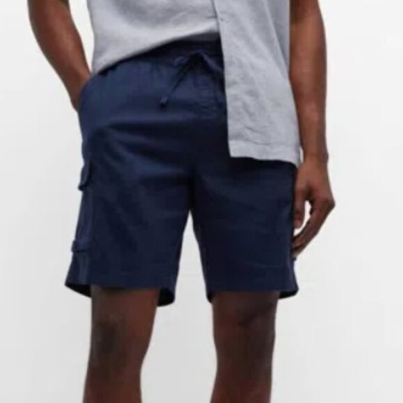 NWT Onia Tom linen blend cargo shorts, navy blue, size M - Picture 1 of 9